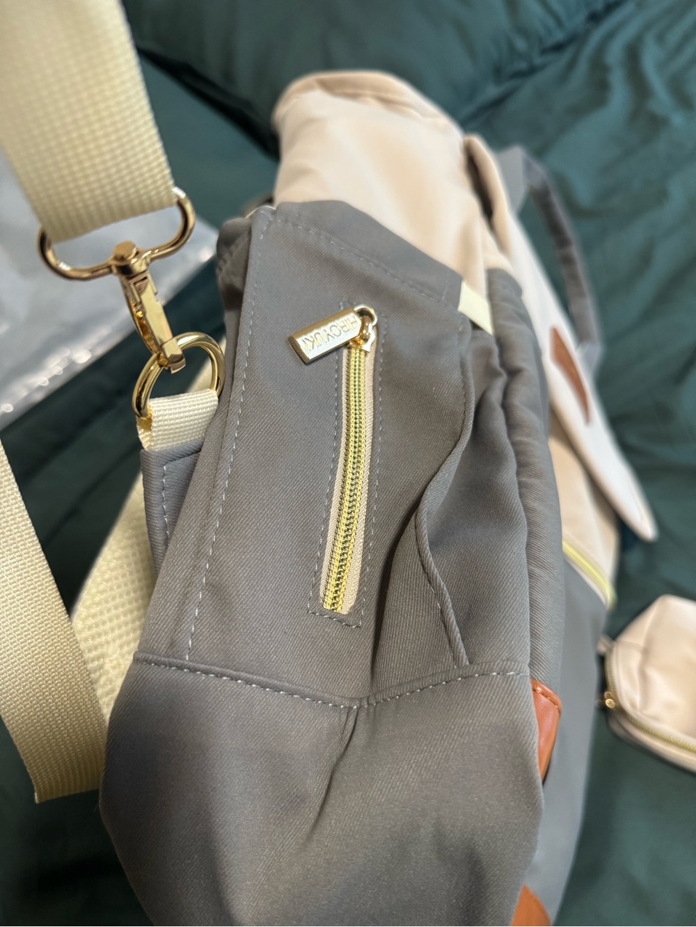 Two-Tone Gray & Cream Backpack Diaper Bag - Picture 14 of 14